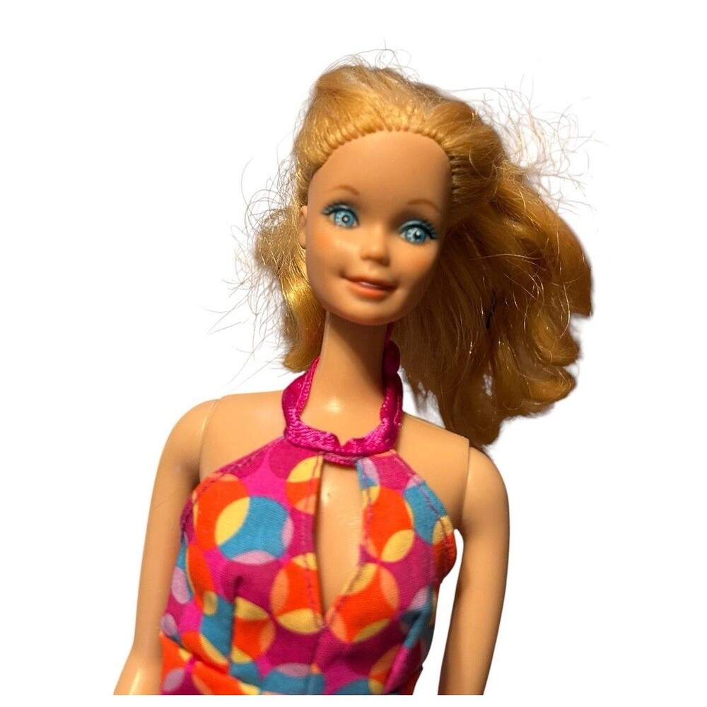 Vintage Superstar Barbie Mattel 1976 With Retro Halter Dress 70s Fashion Doll